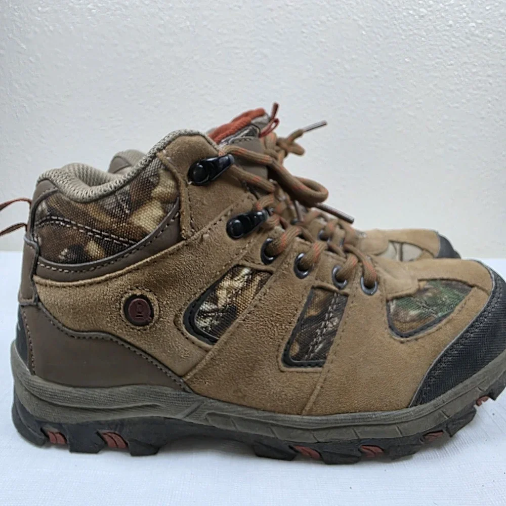 Coleman Griz Jr. Hiker Outdoor Shoes Kids Boys‎ 4M Brown Leather/Camo Gorpcore